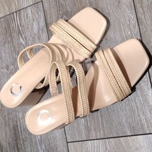 Swirl tan 3 inch heel sandals. NWOT. Size 8.5